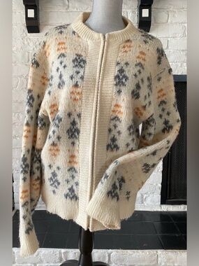 Vintage Lambswool and Mohair Blend Patterned Zip-Up Sweater Size Large